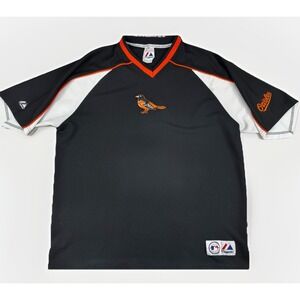 Vintage Baltimore Orioles Majestic V-Neck Jersey Shirt Mens Black Orange MLB Y2K